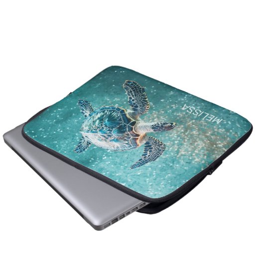 Shimmering Turquoise Sea Turtle | Coastal Laptopschutzhülle (Vorne Knopf)