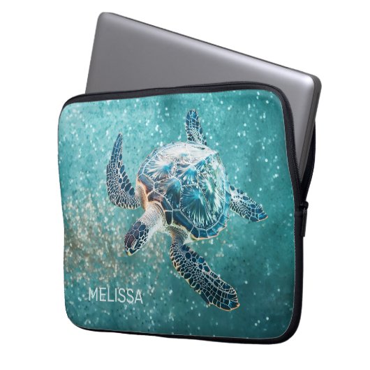 Shimmering Turquoise Sea Turtle | Coastal Laptopschutzhülle (Vorderseite Links)