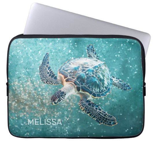 Shimmering Turquoise Sea Turtle | Coastal Laptopschutzhülle (Vorderseite)