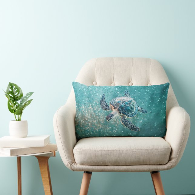 Shimmering Turquoise Sea Turtle | Coastal Lendenkissen (Stuhl )
