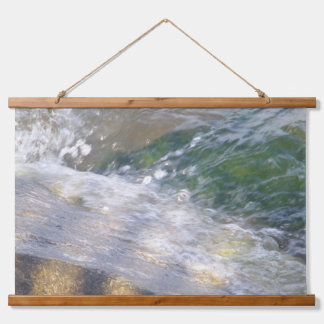 Shimmering Water on Rocks Wood Wall Tapestry Wandteppich Mit Holzrahmen