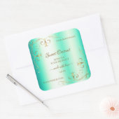 Shimmery Aquamarin Gold Verzierte Ornamente Produk Quadratischer Aufkleber (Umschlag)