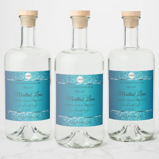 Shimmery Aquamarine Logoinitials Glitzer Produktma Alkoholflaschenetikett (Flaschen)