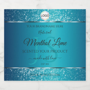 Shimmery Aquamarine Logoinitials Glitzer Produktma Alkoholflaschenetikett