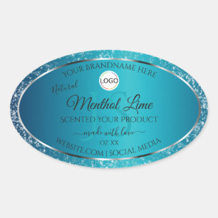 Shimmery Aquamarine Logoinitials Glitzer Produktma Ovaler Aufkleber