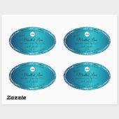 Shimmery Aquamarine Logoinitials Glitzer Produktma Ovaler Aufkleber (Blatt)