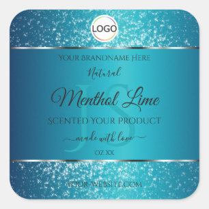 Shimmery Aquamarine Logoinitials Glitzer Produktma Quadratischer Aufkleber