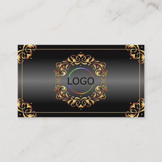 Shimmery Black Gold Decoder Logo Foto und QR Code Visitenkarte (Vorderseite)