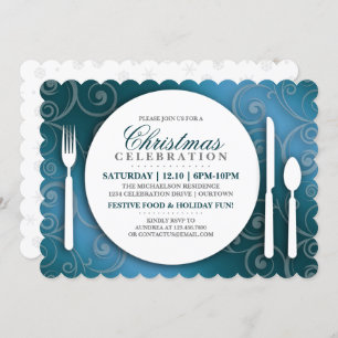 Shimmery Blue Christmas Dinner Party Einladung