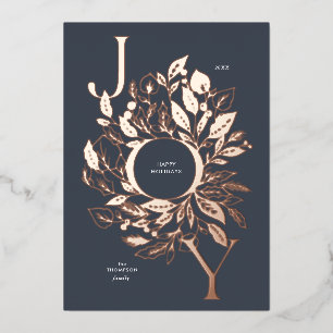 "Shimmery Botanical Joy" Rose Gold Holiday Card Folien Feiertagskarte