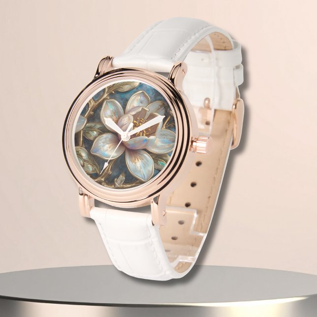 Shimmery Cloisonné Magnolia Botanical Art  Armbanduhr (Von Creator hochgeladen)