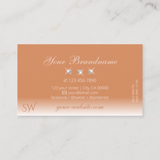 Shimmery Coral Ombre Sparkling Diamonds Initials Visitenkarte (Rückseite)