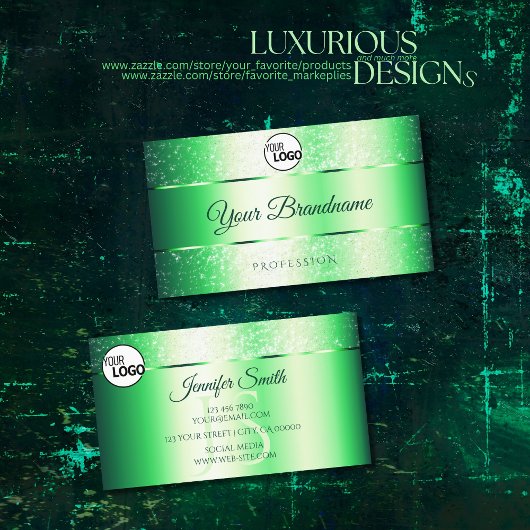 Shimmery Emerald Green Glitzer Spark Monogram Logo Visitenkarte