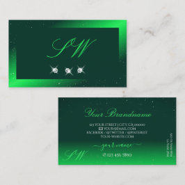 Shimmery Emerald Green Sparkling Diamonds Monogram Visitenkarte