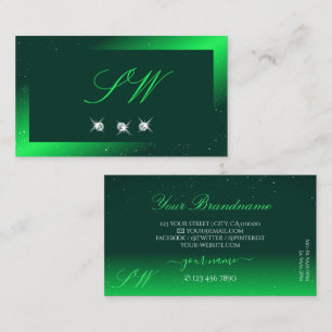 Shimmery Emerald Green Sparkling Diamonds Monogram Visitenkarte