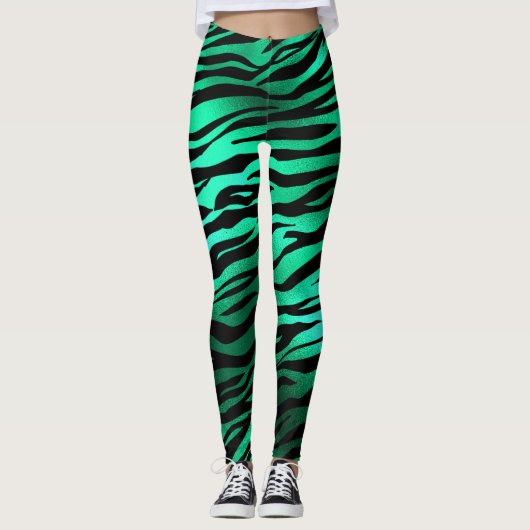 Shimmery Emerald Green Zebra/Tiger Print Leggings (Vorderseite)