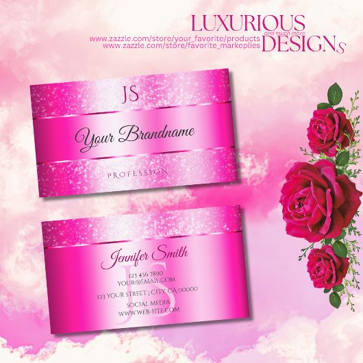 Shimmery Girly Pink Funkelnd Glitzer Stars Initial Visitenkarte