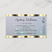 Shimmery Gold Light Blue Pearl Glitzer Monogram Visitenkarte (Rückseite)