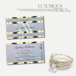 Shimmery Gold Light Blue Pearl Glitzer Monogram Visitenkarte