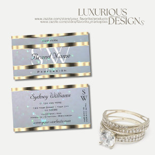 Shimmery Gold Light Blue Pearl Glitzer Monogram Visitenkarte