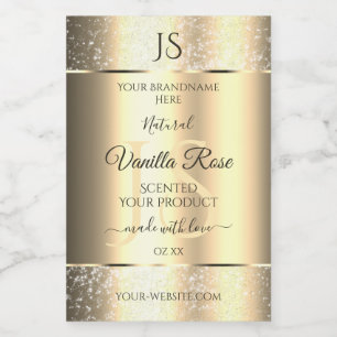 Shimmery Gold Soft Glitzer Initials Product Labels Lebensmitteletikett