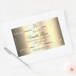 Shimmery Gold Soft Glitzer Initials Product Labels Rechteckiger Aufkleber