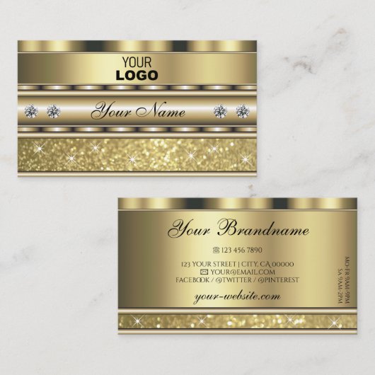 Shimmery Gold Sparkling Glitzer Add Logo Luxuriös Visitenkarte (Vorne/Hinten)