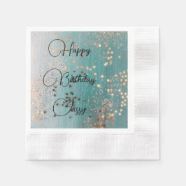 Shimmery Gold Stars am Aquamarinen Geburtstag Serviette