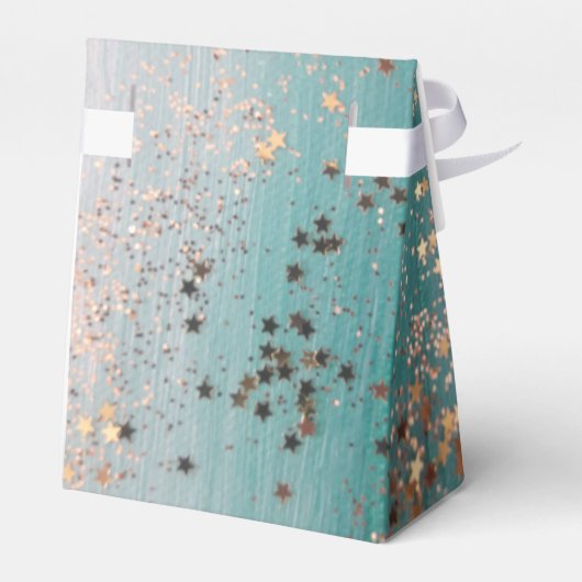 Shimmery Gold Stars auf Aquamarin Geschenkschachtel (Rückseite)