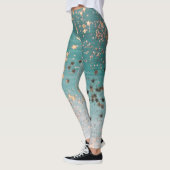 Shimmery Gold Stars auf Aquamarin Leggings (Links)