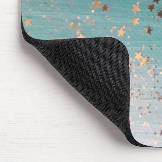 Shimmery Gold Stars auf Aquamarin Mousepad (Ecke)