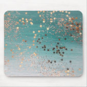 Shimmery Gold Stars auf Aquamarin Mousepad (Vorne)