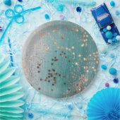 Shimmery Gold Stars auf Aquamarin Pappteller (Party)