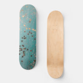 Shimmery Gold Stars auf Aquamarin Skateboard (Vorderseite)