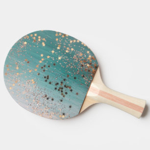 Shimmery Gold Stars auf Aquamarin Tischtennis Schläger