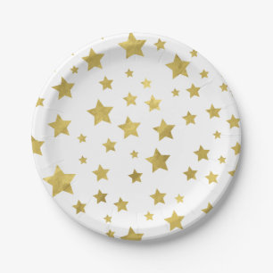 Shimmery Goldstars Golden Star Pattern Pappteller