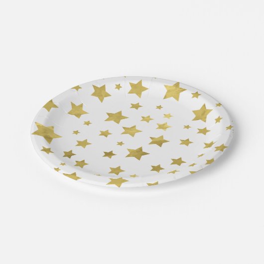 Shimmery Goldstars Golden Star Pattern Pappteller (Schrägansicht)