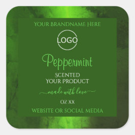 Shimmery Green Marble Modern Product Labels Logo Quadratischer Aufkleber