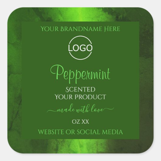 Shimmery Green Marble Modern Product Labels Logo Quadratischer Aufkleber (Vorderseite)