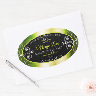 Shimmery Green Yellow Product Labels Jewels Black Ovaler Aufkleber