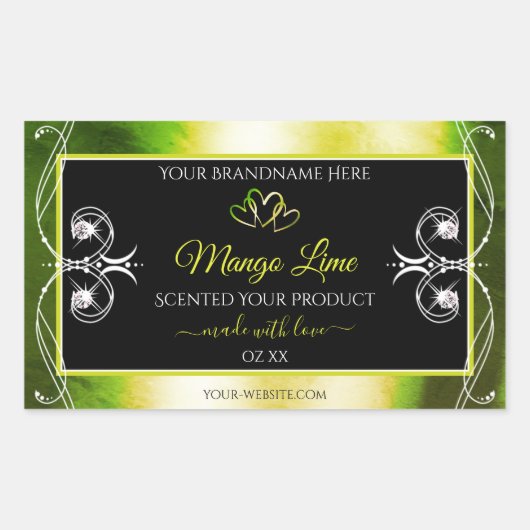 Shimmery Green Yellow Product Labels Jewels Black Rechteckiger Aufkleber (Vorderseite)