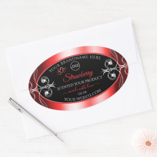Shimmery Jewels Ruby Red Black Product Labels Logo Ovaler Aufkleber