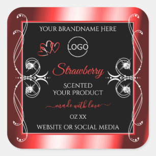 Shimmery Jewels Ruby Red Black Product Labels Logo Quadratischer Aufkleber