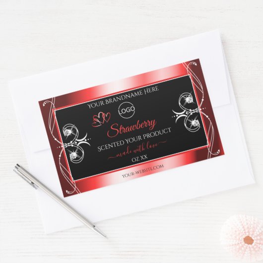 Shimmery Jewels Ruby Red Black Product Labels Logo Rechteckiger Aufkleber (Umschlag)