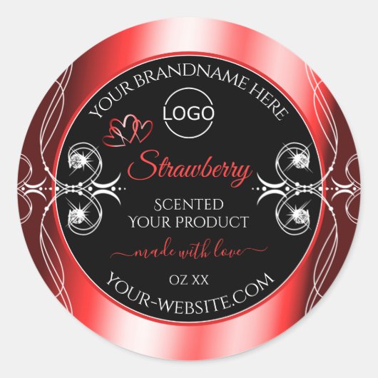 Shimmery Jewels Ruby Red Black Product Labels Logo Runder Aufkleber (Vorderseite)