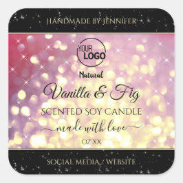 Shimmery Lila-Gold-Glitzer-Logo-Produktkennzeichnu Quadratischer Aufkleber