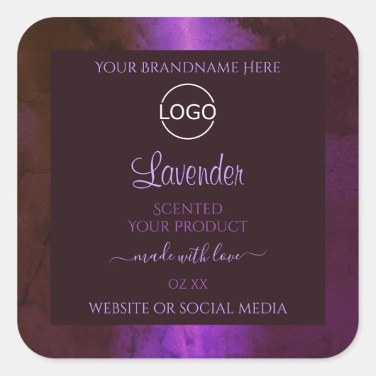 Shimmery Lila Marble Elegante Product Labels Logo Quadratischer Aufkleber (Vorderseite)