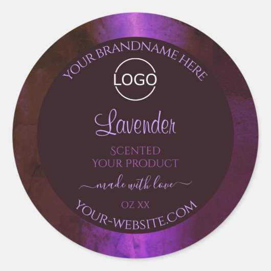 Shimmery Lila Marble Elegante Product Labels Logo Runder Aufkleber (Vorderseite)