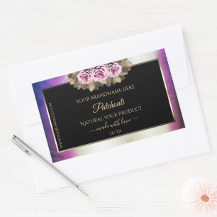 Shimmery Lila Marmorfloral-Schwarze Produktzeichen Rechteckiger Aufkleber