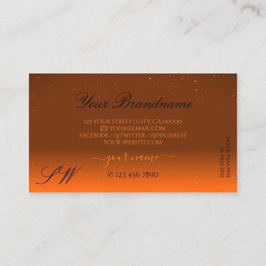 Shimmery Orange Brown Sparkling Jewels Monogram Visitenkarte (Rückseite)